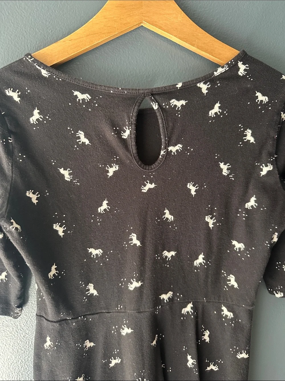 🦄 OLD NAVY girls dress black white unicorns short sleeved dress size large 10-12